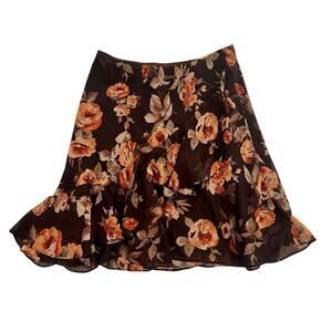 American Living Brown Floral Ruffled Midi Skirt in Sz L
